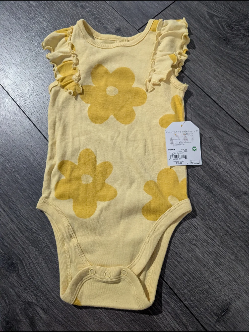 Little Co. Organic Cotton Yellow Floral Ruffle-Sleeve Baby One-Piece